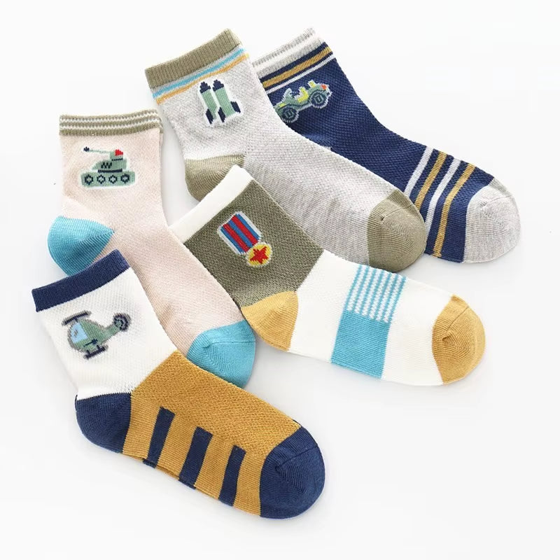 5 Pairs / Lot Children Socks Spring Summer Cartoon Aircraft Cotton Breathable Mesh Boys Socks Girls Socks 3- 15 Year Kids Socks