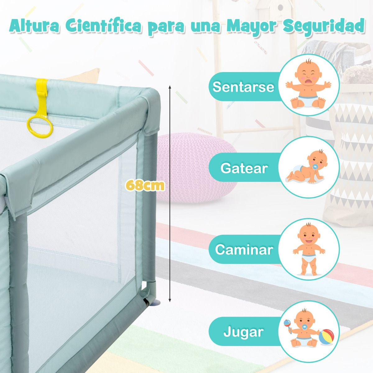 Parque Para Niños Centro Actividad Portátil Con Cercas De Seguridad 206 X 185,5 X 68 Cm