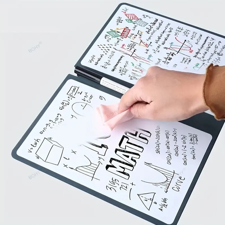 A5 Reusable Whiteboard Notebook Set with Whiteboard Pen Erasing Cloth Leather Memo Pad Weekly Planner Portable Stylish Office