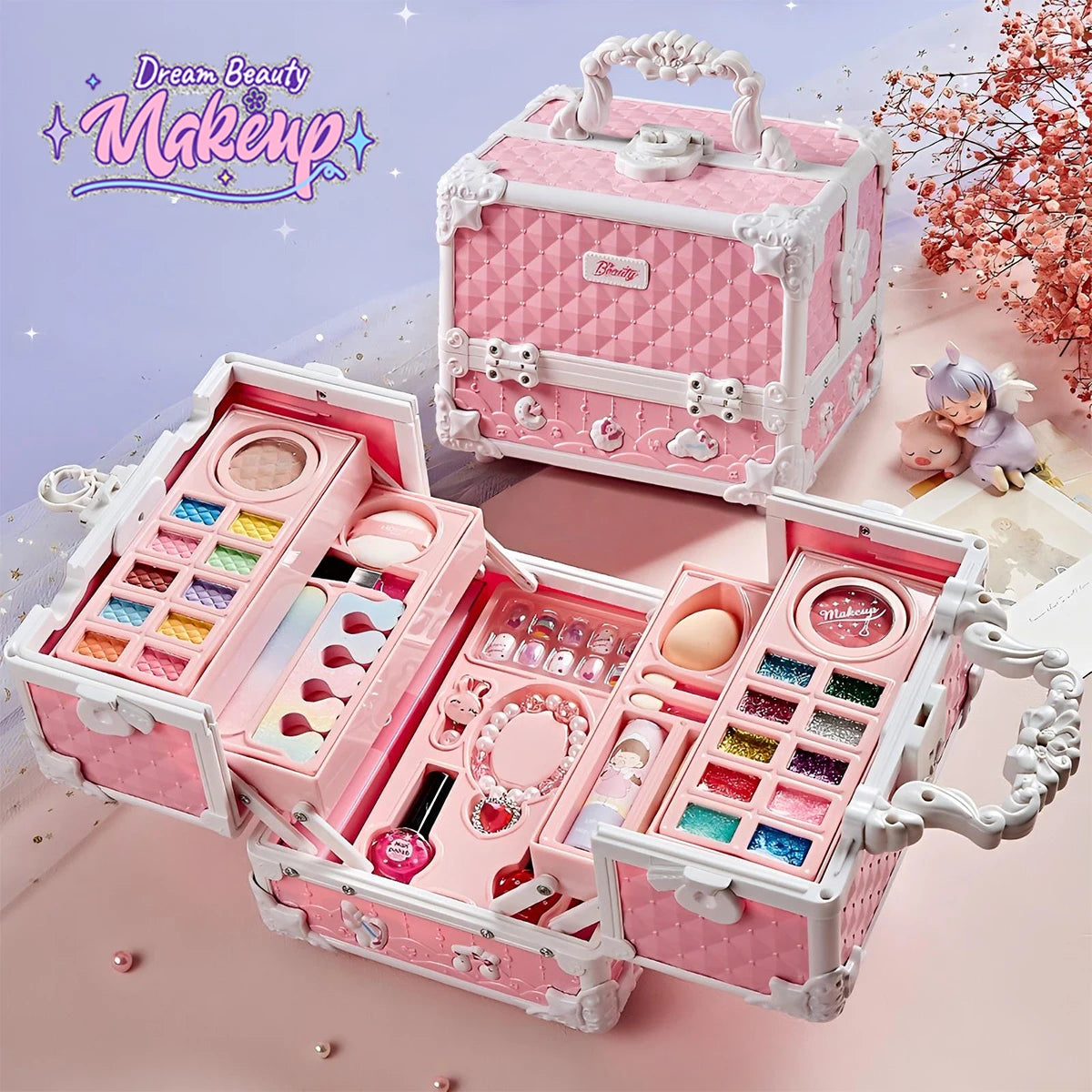 Kids Makeup Kit for Girls Princess Real Washable Pretend Play Cosmetic Set Toys with Mirror Non-Toxic & Safe Birthday Gifts