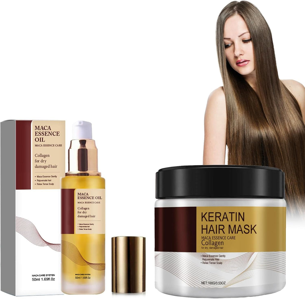Aceite De Argán Marroquí Para El Cabello+Collagen Mascarilla Capilar,Esencia De Mascarilla Capilar De Colágeno,Aceite Esencial De Argán,Hidrata El Cabello Seco Y Encrespado