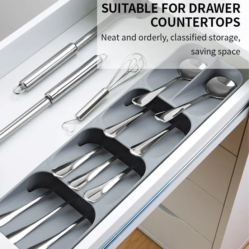 Kitchen Drawer Cutlery Storage Tray Knife Holder Spoon Forks Tableware Organizer Container for Spice Bottles Knives Block Rack