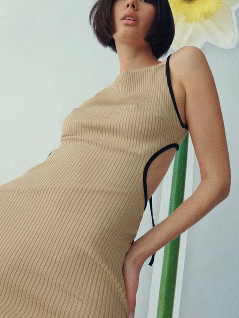 Spaghetti Strap Sexy Backless Midi Dress Women Elegant Tie up Bandage Club Party Sleeveless Sundress Bodycon