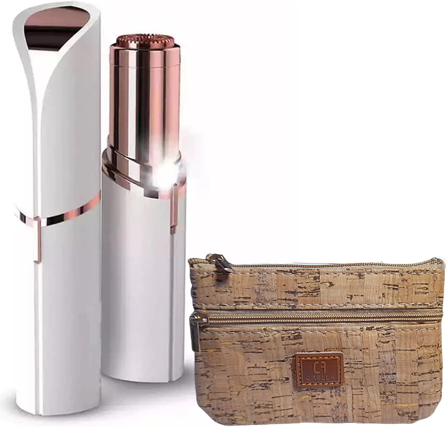 Depiladora Facial Eléctrica Sin Dolor Mujer - Piel Suave Y Sin Vello Al Instante + Estuche Neceser De Corcho + Pila AA (Depiladora-Facial-Electrica-Blanco)