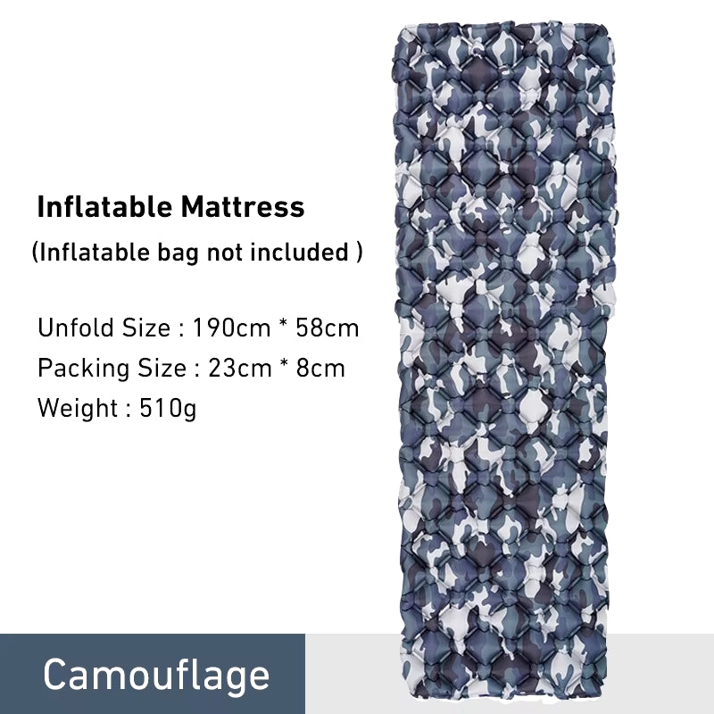 Outdoor Sleeping Pad Camping Inflatable Mattress Ultralight Air Cushion Travel Mat Folding Bed No Headrest for Travel Hiking