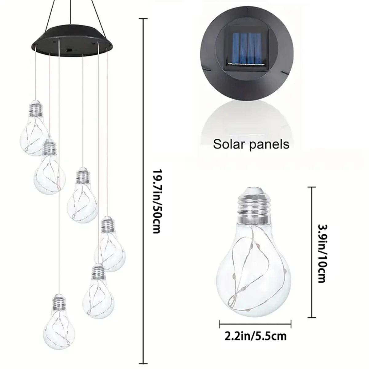 1 Pack Colorful Lights Solar Bulb Wind Chimes Hanging 6 LED Pendants Solar Windchimes Lamps for Home Garden Outdoor Decorations