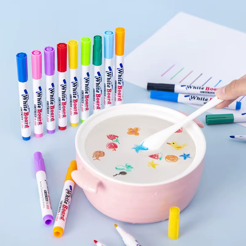 Water Floating Pen Magical Ink Pens with Spoon Floating Color Water Painting Floating Chalk Art Graffiti Drawing Set for Kids