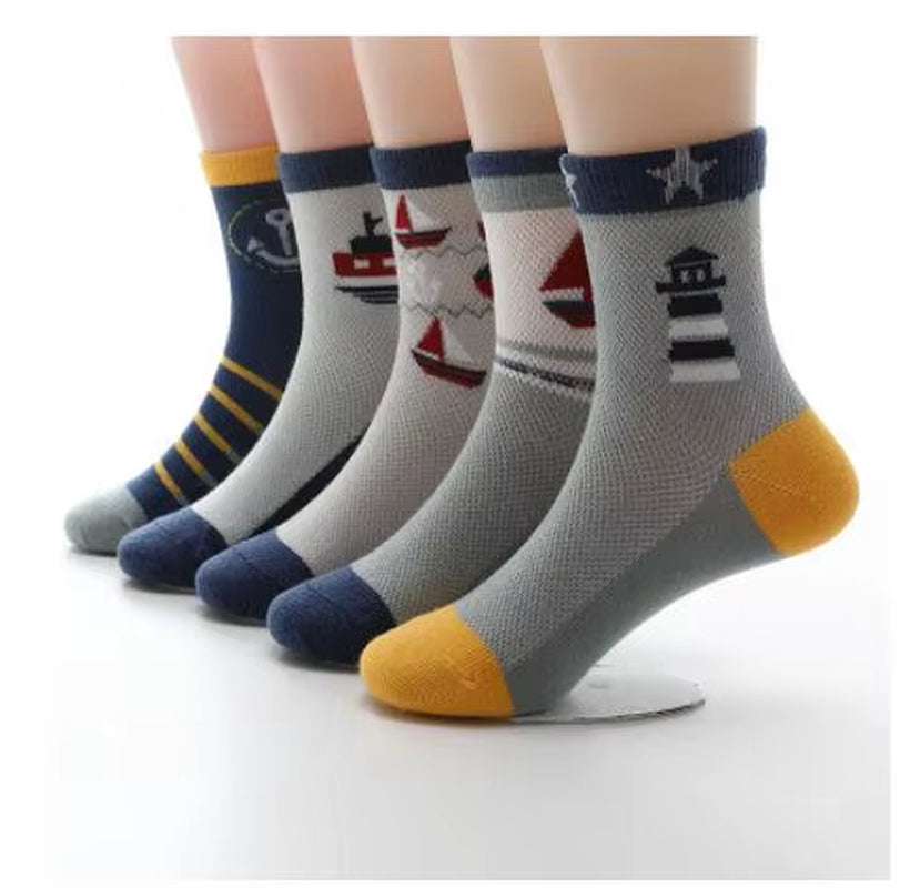 5 Pairs / Lot Children Socks Spring Summer Cartoon Aircraft Cotton Breathable Mesh Boys Socks Girls Socks 3- 15 Year Kids Socks