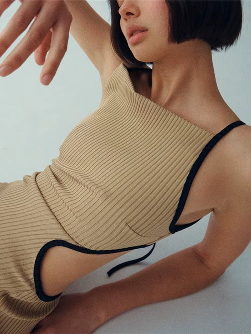 Spaghetti Strap Sexy Backless Midi Dress Women Elegant Tie up Bandage Club Party Sleeveless Sundress Bodycon