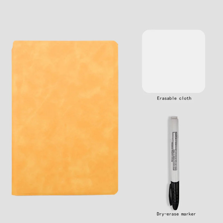 A5 Reusable Whiteboard Notebook Set with Whiteboard Pen Erasing Cloth Leather Memo Pad Weekly Planner Portable Stylish Office