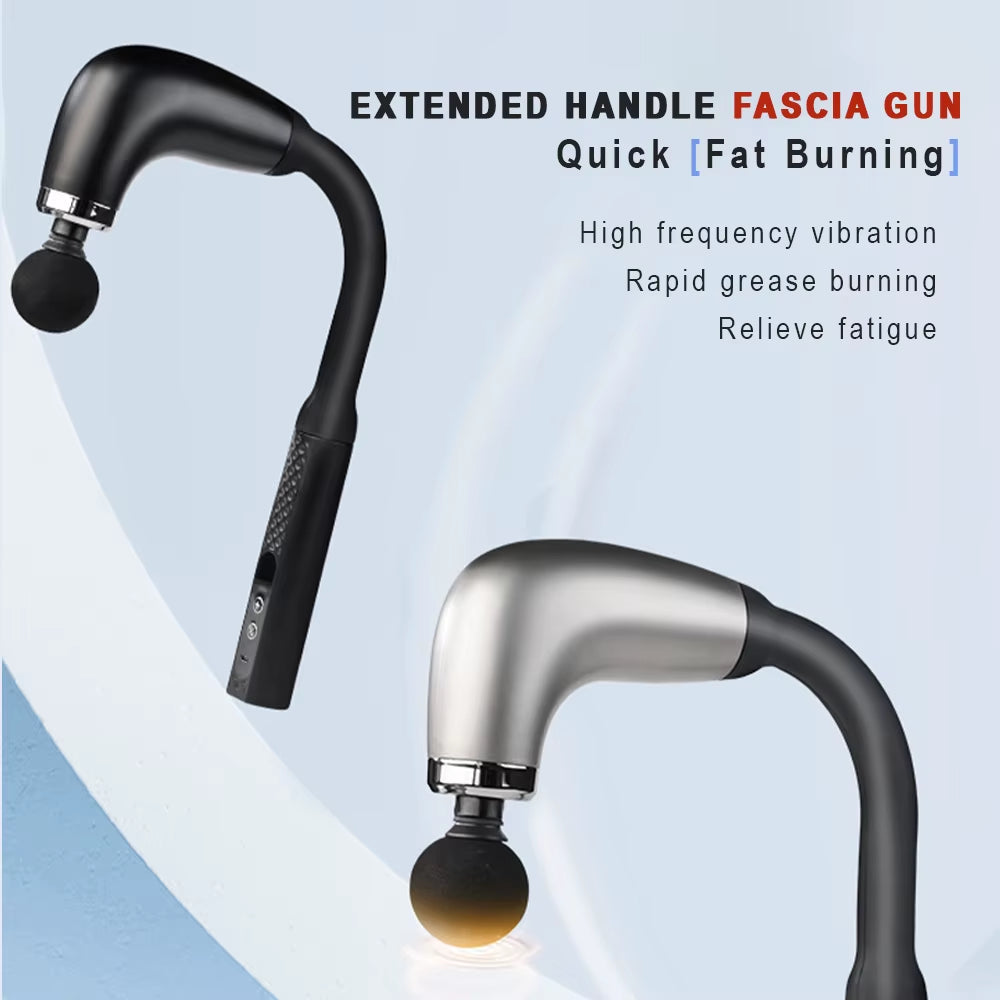 Fascia Gun with Extended Handle and Elbow for Self-Assist Massage of the Upper and Lower Back Muscle Relaxation and Massage Done