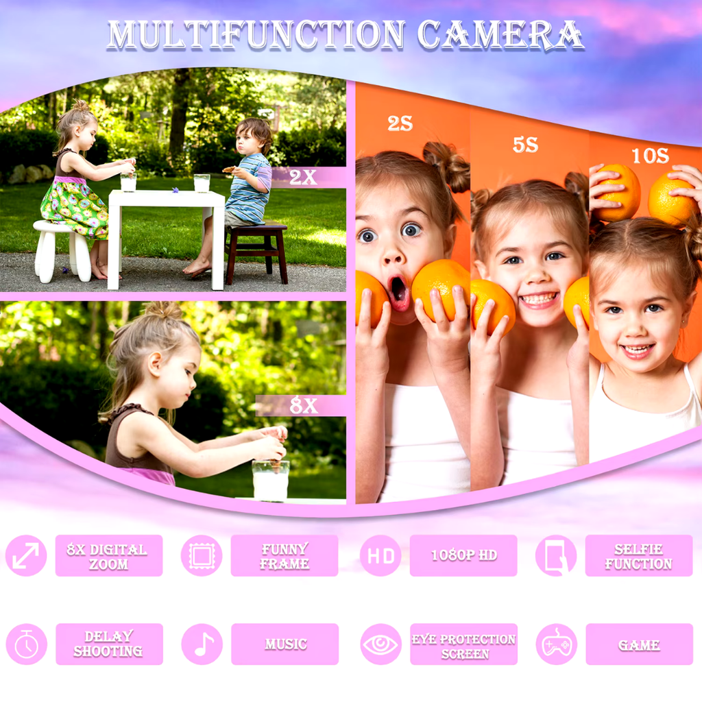 Cámara Digital Infantil HD 1080P – Pantalla de 2.0", Diseño Adorable y Funda de Silicona Protectora