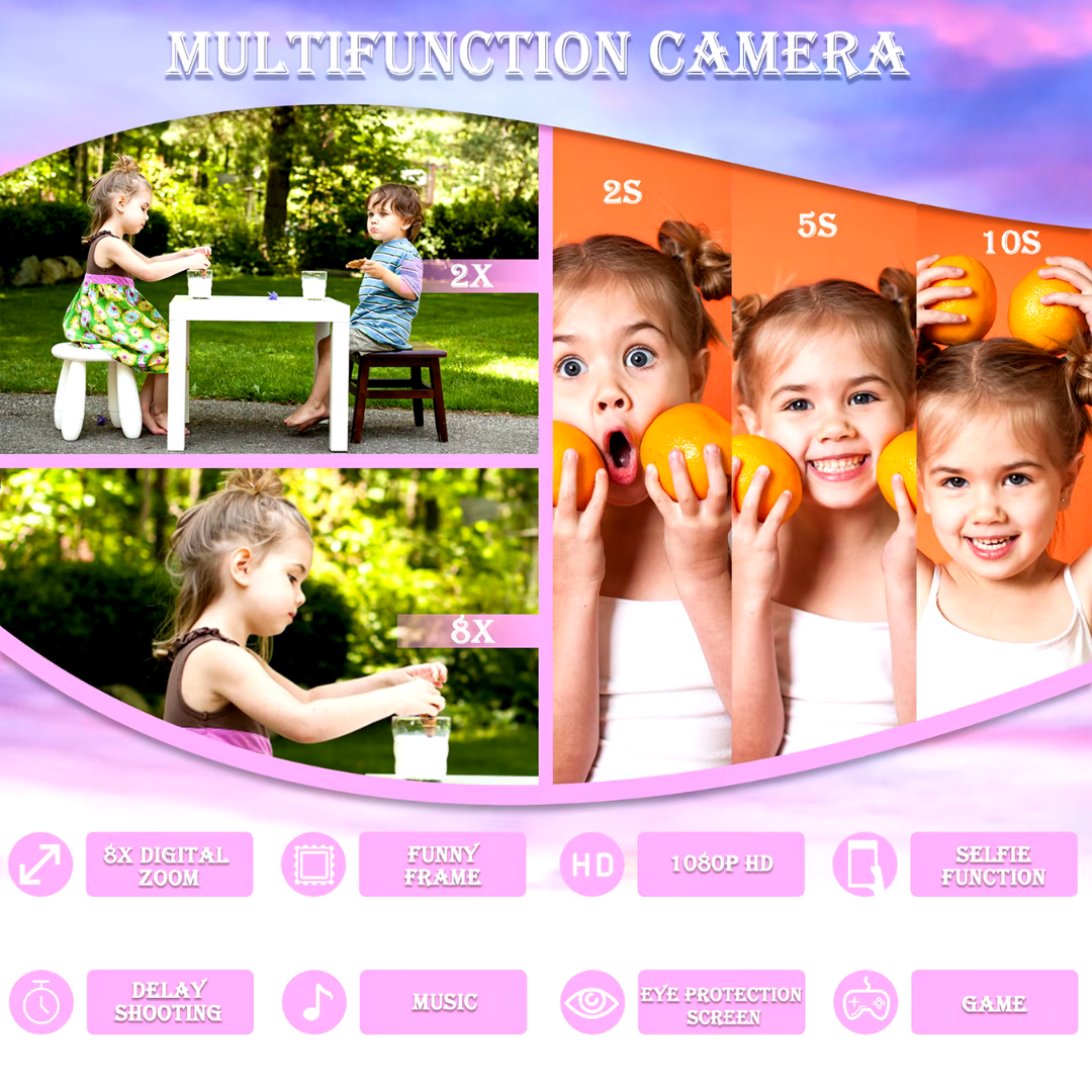 Cámara Digital Infantil HD 1080P – Pantalla de 2.0", Diseño Adorable y Funda de Silicona Protectora