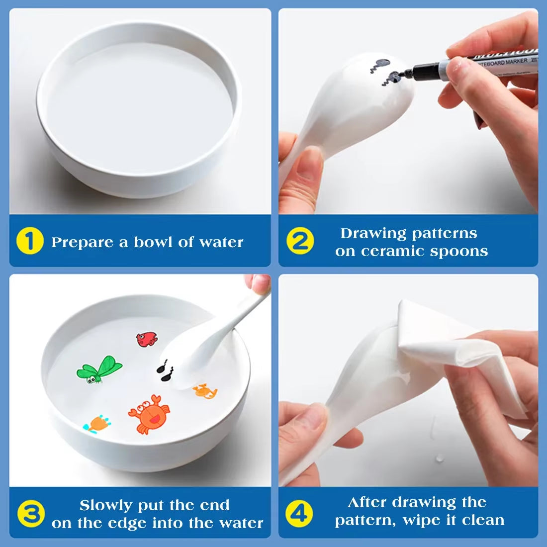 Water Floating Pen Magical Ink Pens with Spoon Floating Color Water Painting Floating Chalk Art Graffiti Drawing Set for Kids