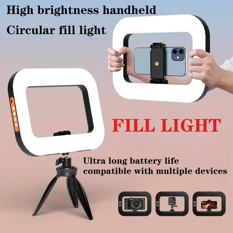 New Handheld Ring LED Rechargeable Fill Light Portable Mobile Phone Live Broadcast Photography Desktop Selfie Light