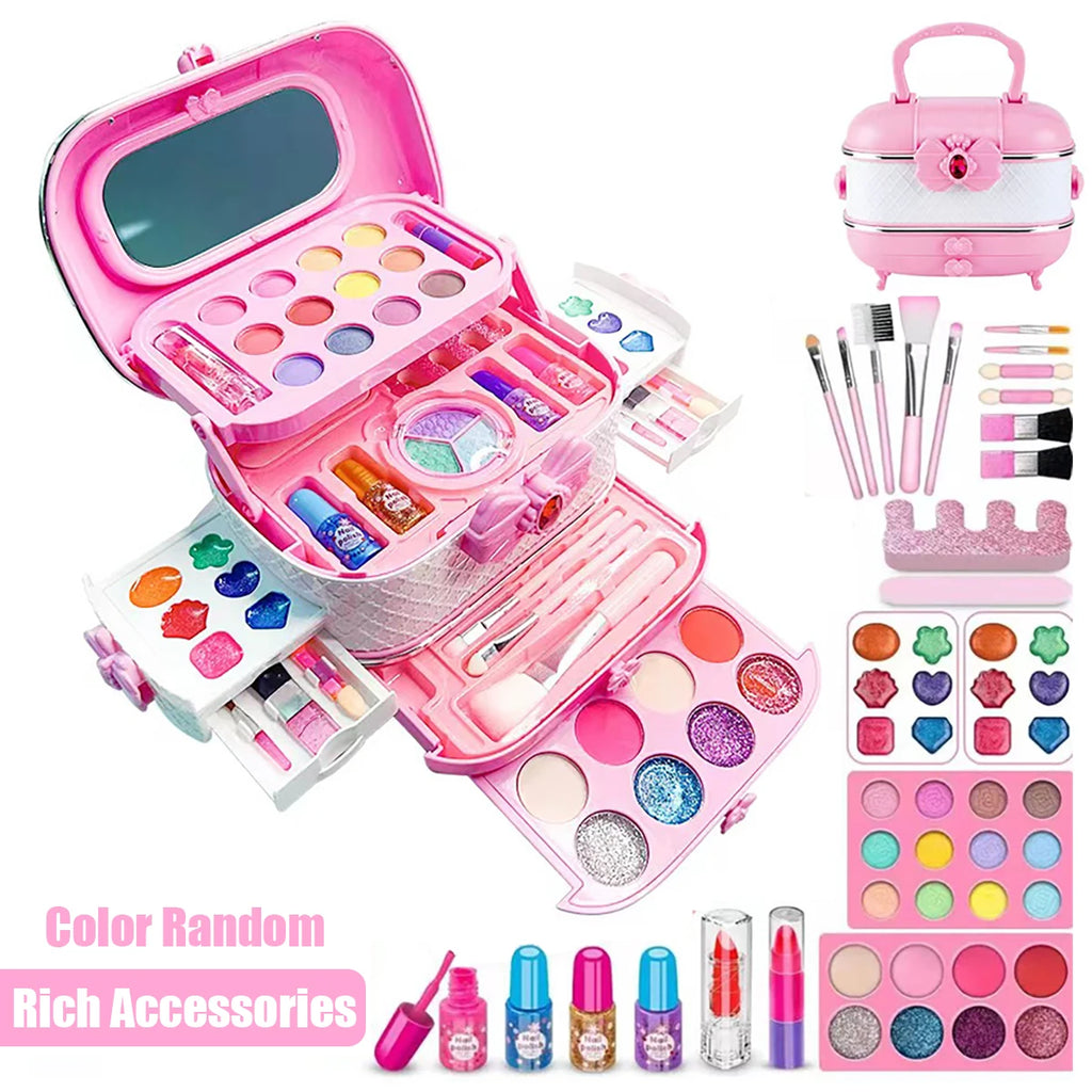 Kids Makeup Kit for Girls Princess Real Washable Pretend Play Cosmetic Set Toys with Mirror Non-Toxic & Safe Birthday Gifts