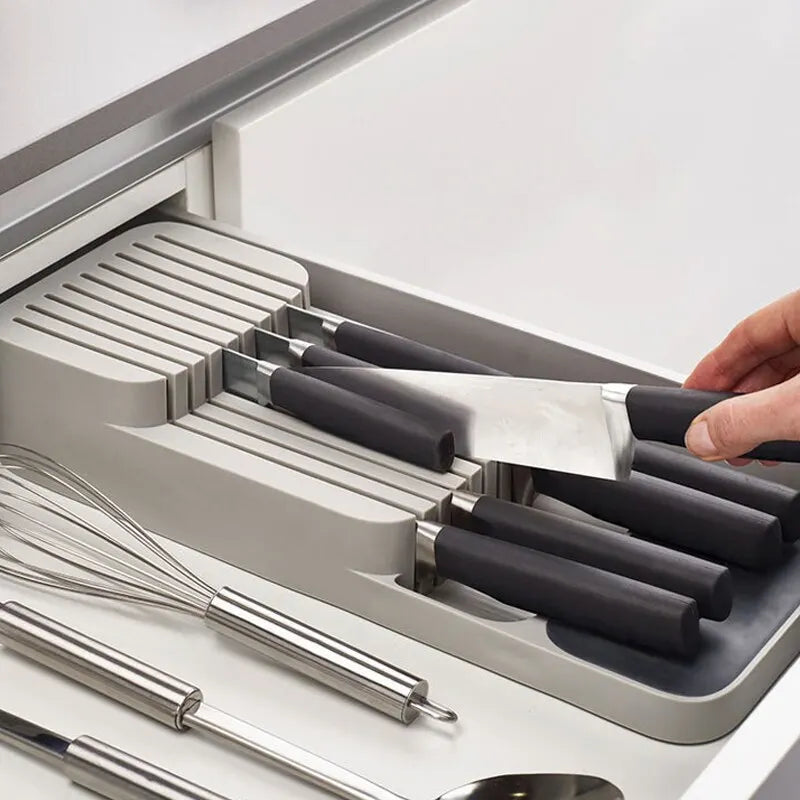 Kitchen Drawer Cutlery Storage Tray Knife Holder Spoon Forks Tableware Organizer Container for Spice Bottles Knives Block Rack