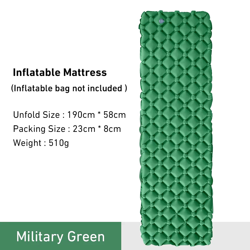Outdoor Sleeping Pad Camping Inflatable Mattress Ultralight Air Cushion Travel Mat Folding Bed No Headrest for Travel Hiking
