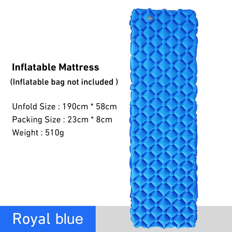 Outdoor Sleeping Pad Camping Inflatable Mattress Ultralight Air Cushion Travel Mat Folding Bed No Headrest for Travel Hiking