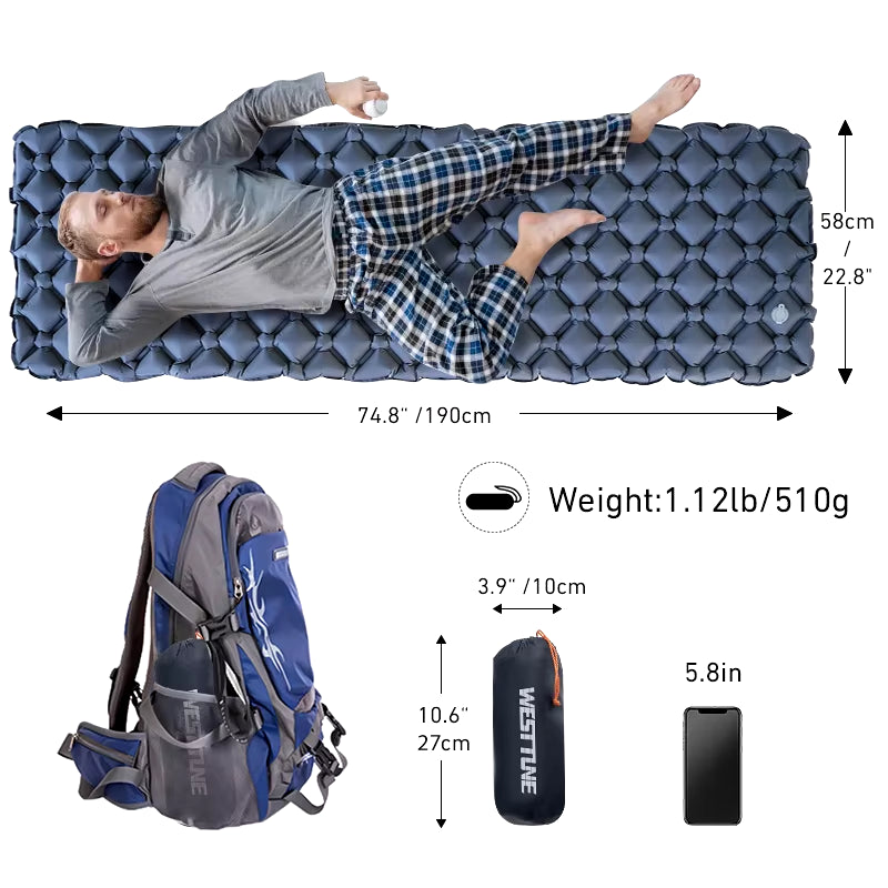 Outdoor Sleeping Pad Camping Inflatable Mattress Ultralight Air Cushion Travel Mat Folding Bed No Headrest for Travel Hiking
