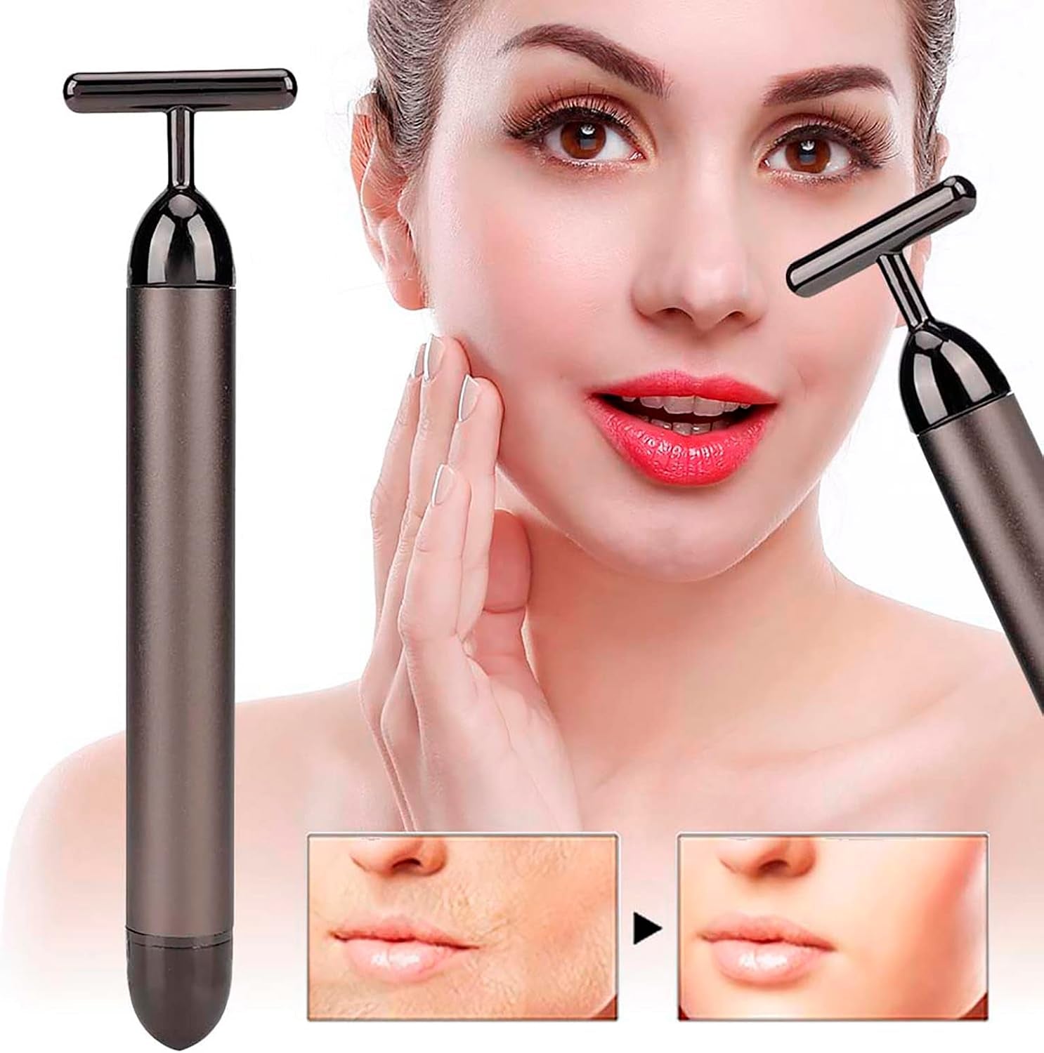 Masajeador Facial Eléctrico, Compacto Y Portátil Masajeador Facial Levantamiento Reafirmante De La Piel, Herramienta Para El Cuidado De La Piel, Gris Ahumado, for Mujeres