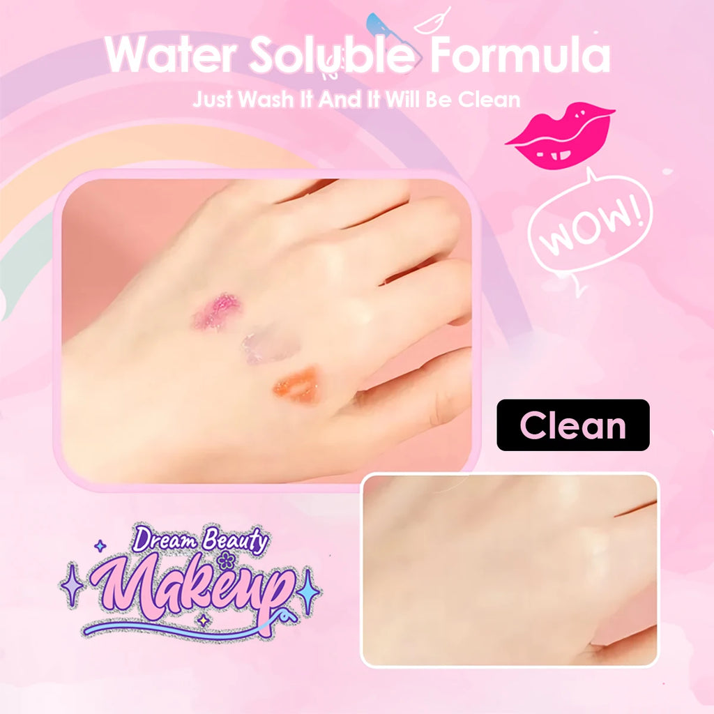 Kids Makeup Kit for Girls Princess Real Washable Pretend Play Cosmetic Set Toys with Mirror Non-Toxic & Safe Birthday Gifts