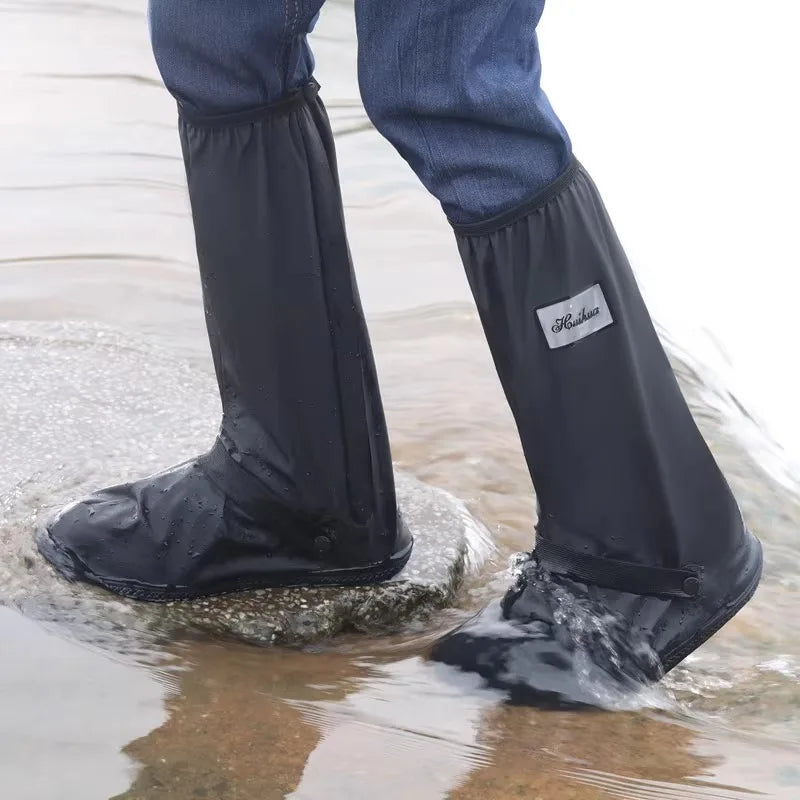 42Cm High Rain Boot Covers Waterproof PVC Overshoes Unisex, Reflective for Motorcycle Bike Work Safety, Dust Mud Rain Protection