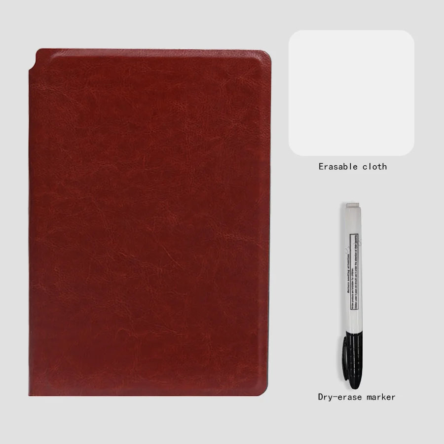 A5 Reusable Whiteboard Notebook Set with Whiteboard Pen Erasing Cloth Leather Memo Pad Weekly Planner Portable Stylish Office