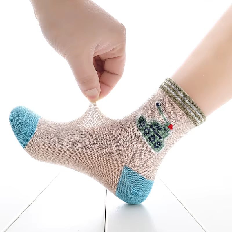 5 Pairs / Lot Children Socks Spring Summer Cartoon Aircraft Cotton Breathable Mesh Boys Socks Girls Socks 3- 15 Year Kids Socks