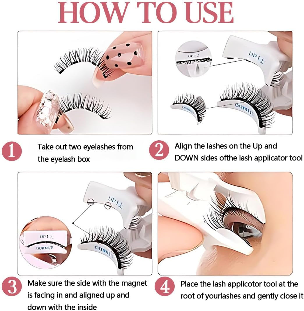 2 Pares Pestañas Postizas Kit Magneticas Pestañas Magnéticas Reutilizables 3D Kit De Pestañas Magneticas Duales Con Clip,Impermeable,Pestañas Postizas Magnéticas Pestañas Postizas