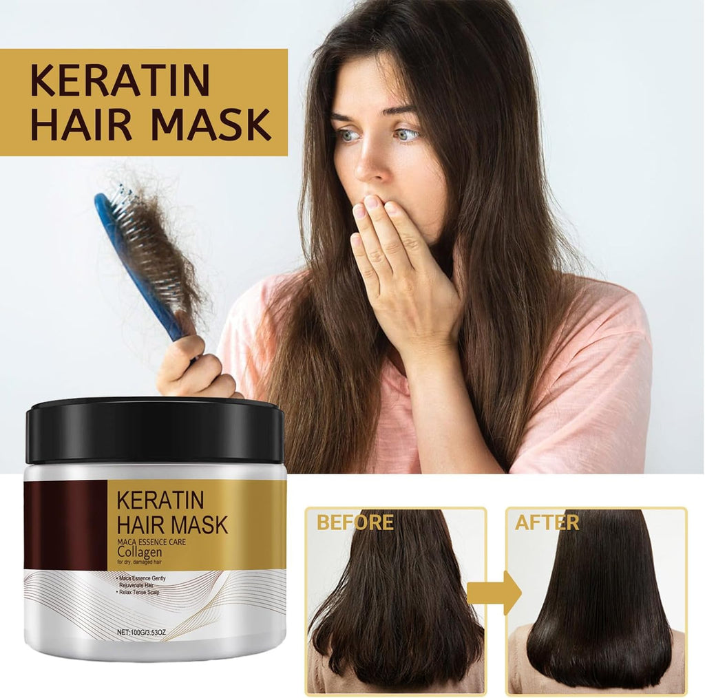 Aceite De Argán Marroquí Para El Cabello+Collagen Mascarilla Capilar,Esencia De Mascarilla Capilar De Colágeno,Aceite Esencial De Argán,Hidrata El Cabello Seco Y Encrespado