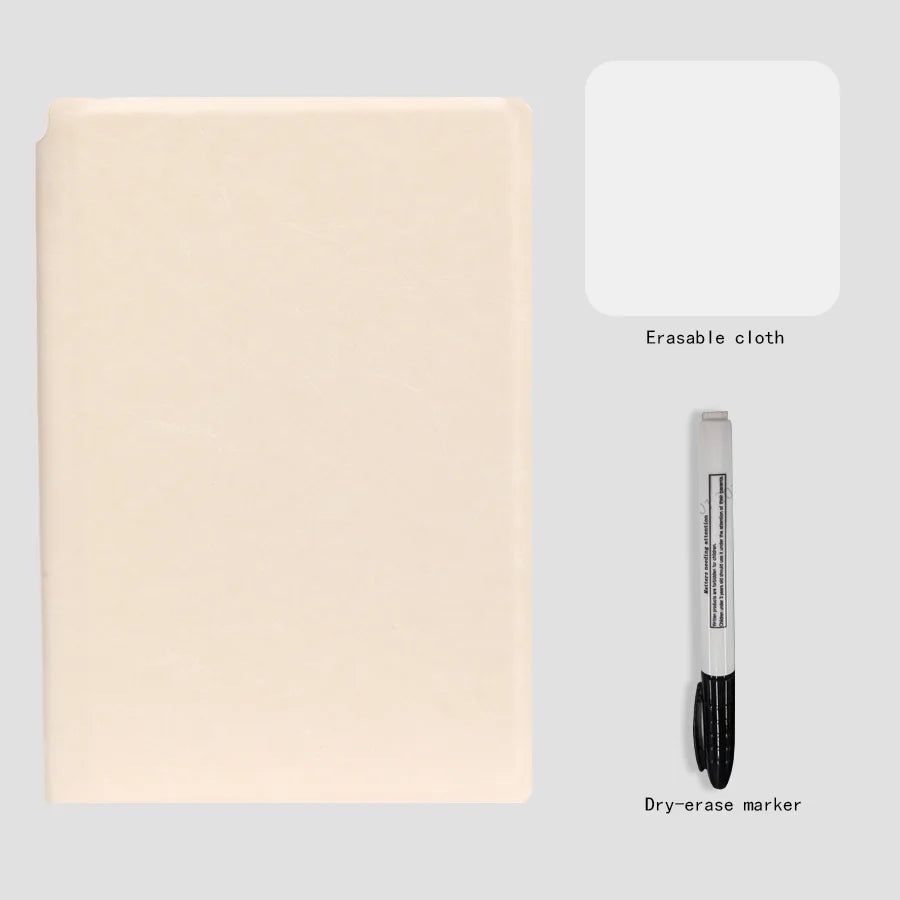 A5 Reusable Whiteboard Notebook Set with Whiteboard Pen Erasing Cloth Leather Memo Pad Weekly Planner Portable Stylish Office