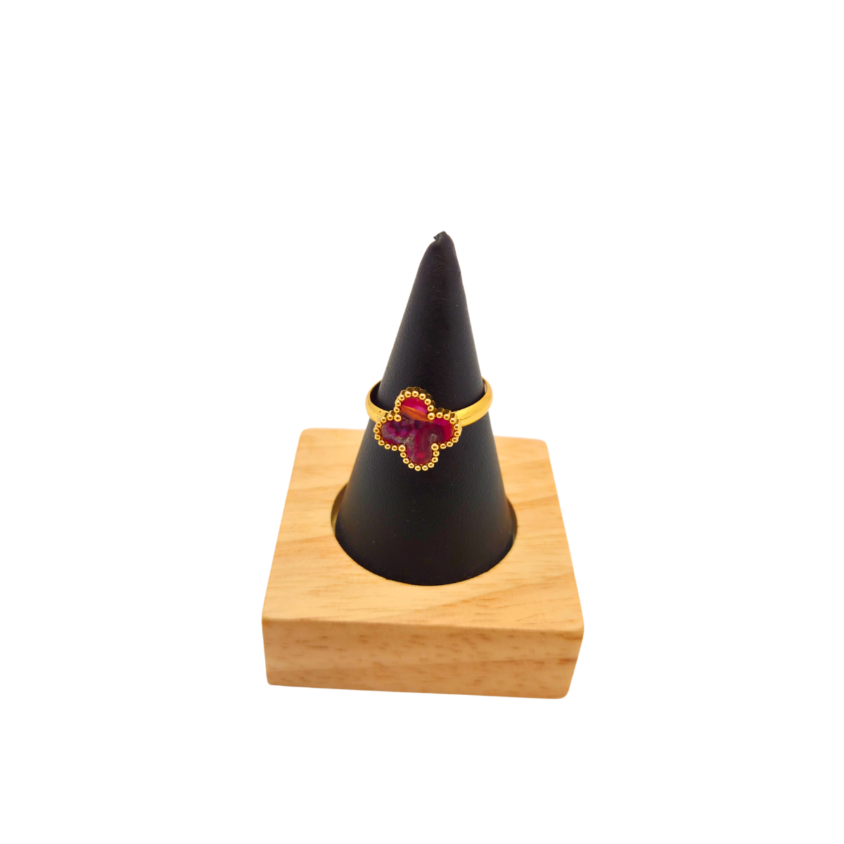 Anillo de acero chapado en oro de 18K con trébol morado – talla ajustable